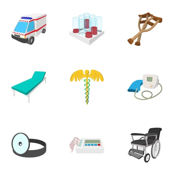 Behandeling iconen set, cartoon stijl — Stockvector