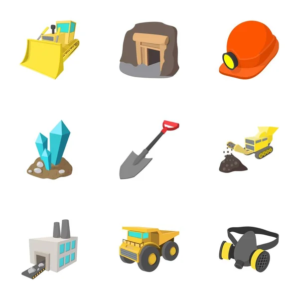 Conjunto de iconos de carbón, estilo de dibujos animados — Vector de stock