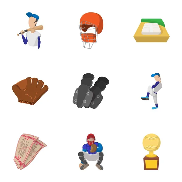 Conjunto de ícones de beisebol, estilo cartoon —  Vetores de Stock