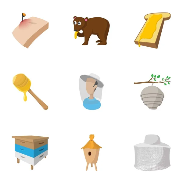 Conjunto de iconos de miel, estilo de dibujos animados — Vector de stock