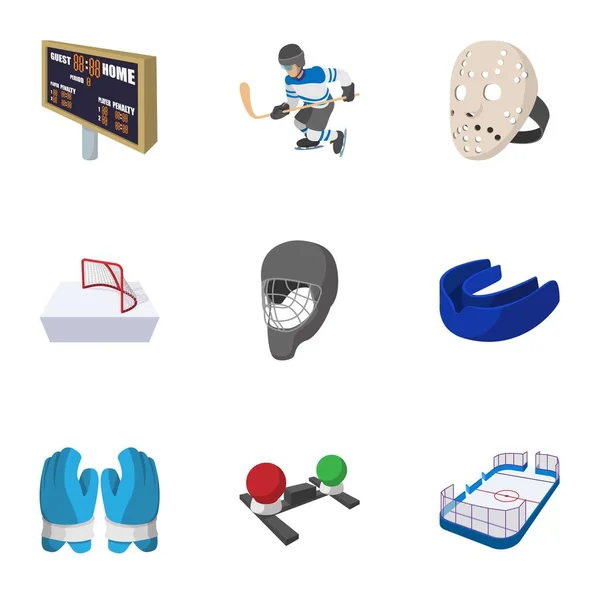 Juego de hockey conjunto de iconos, estilo de dibujos animados — Vector de stock