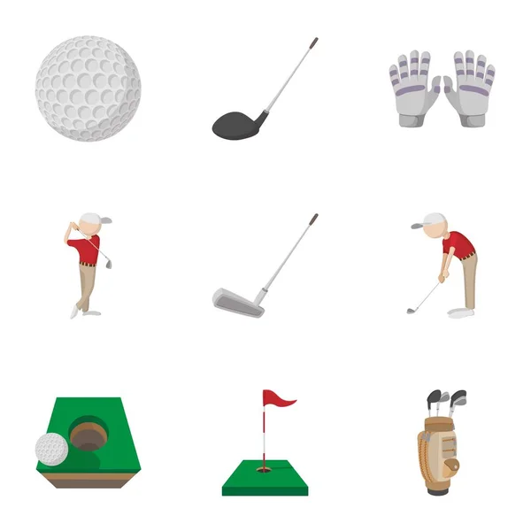 Conjunto de iconos de golf de entrenamiento, estilo de dibujos animados — Vector de stock