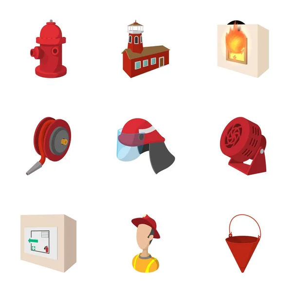 Conjunto de ícones em chamas, estilo cartoon —  Vetores de Stock