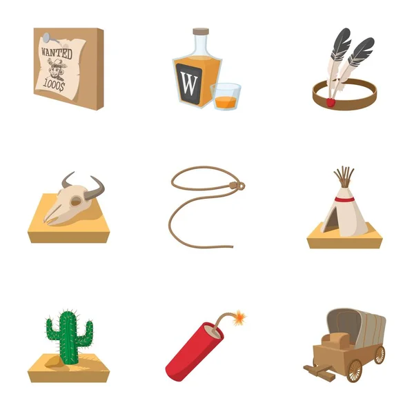 Wilde westen iconen set, cartoon stijl — Stockvector