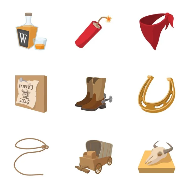 Conjunto de iconos de Cowboys of Wild West, estilo de dibujos animados — Vector de stock