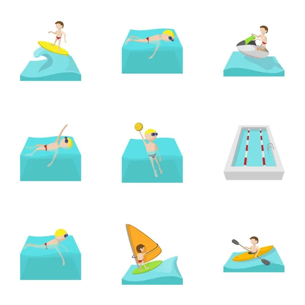 Ενεργό νερό αθλητικές εικόνες set, ύφος κινούμενων σχεδίων — Διανυσματικό Αρχείο