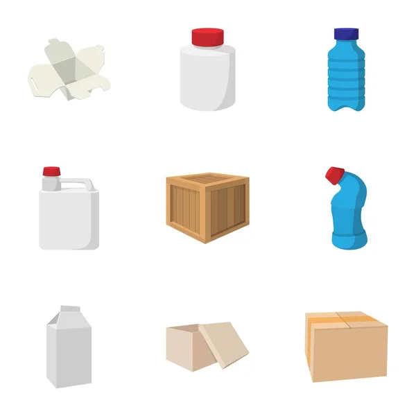 Packaging icons set, cartoon style — Stock Vector