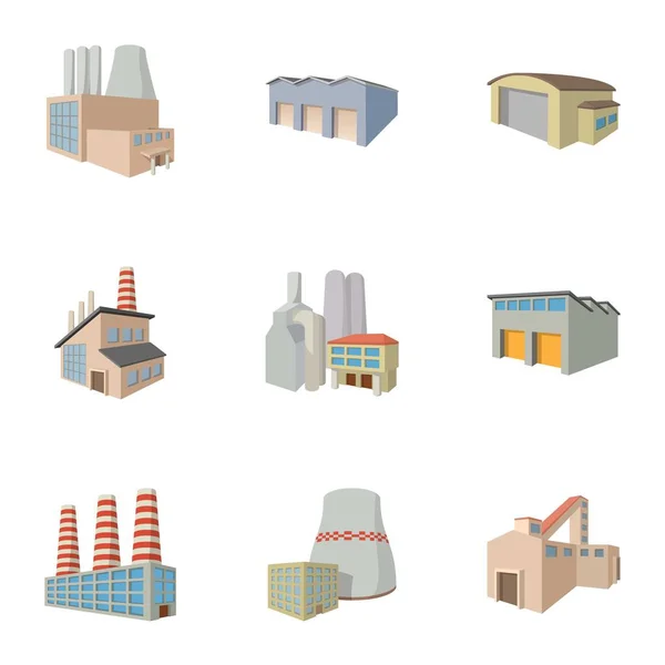 Set de icoane din fabrică, stil desene animate — Vector de stoc