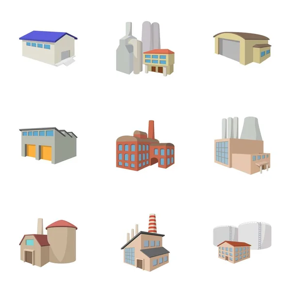 Conjunto de iconos complejos industriales, estilo de dibujos animados — Archivo Imágenes Vectoriales