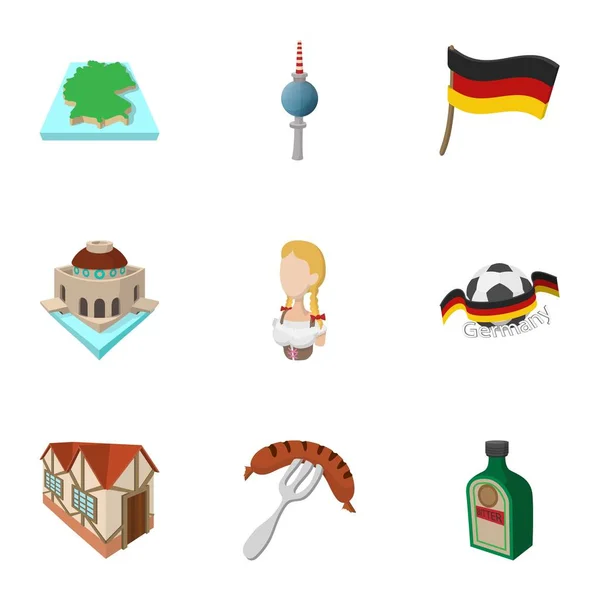 Cestování do Německa ikony sady, kreslený styl — Stockový vektor