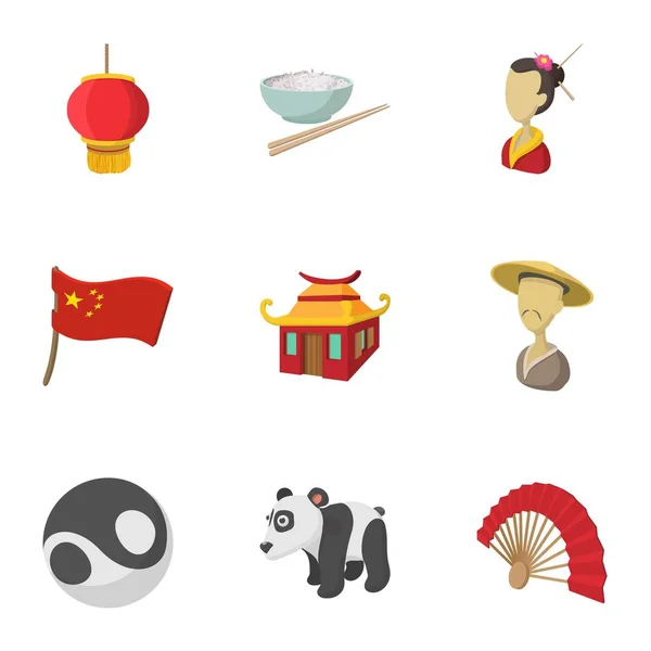 Toerisme in China iconen set, cartoon stijl — Stockvector