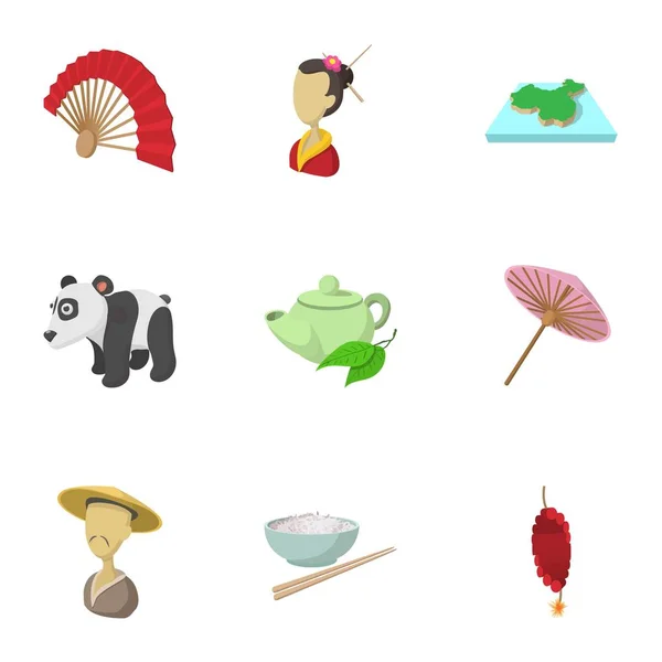 País de China iconos conjunto, estilo de dibujos animados — Vector de stock