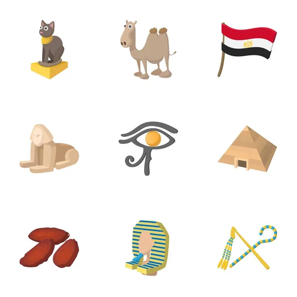 Egipto iconos conjunto, estilo de dibujos animados — Vector de stock