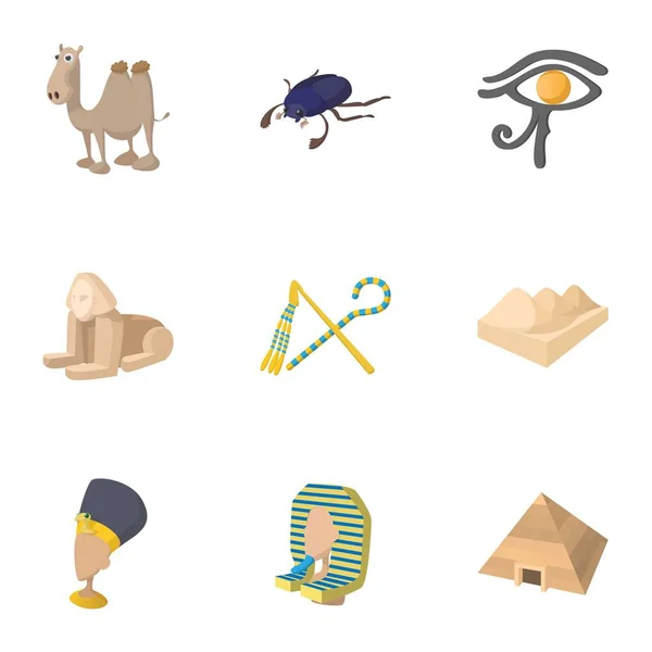 Conjunto de iconos de Turismo en Egipto, estilo de dibujos animados — Vector de stock