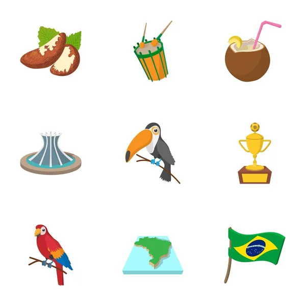 Brazílie ikony set, kreslený styl — Stockový vektor