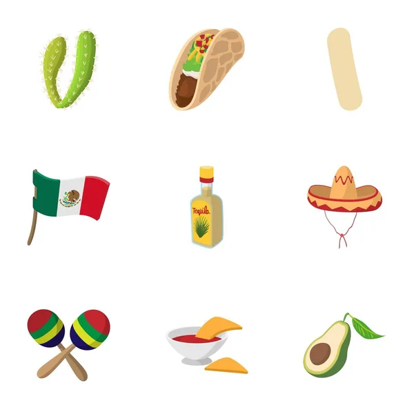 Permanecer en México iconos conjunto, estilo de dibujos animados — Vector de stock