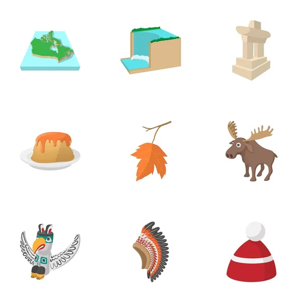 Conjunto de iconos de Turismo en Canadá, estilo de dibujos animados — Vector de stock