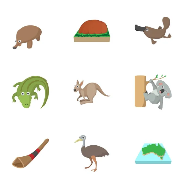 Attractions de l'Australie icônes ensemble, style dessin animé — Image vectorielle