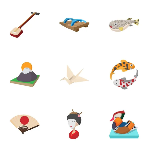 Conjunto de iconos de Japón, estilo de dibujos animados — Vector de stock