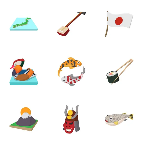 País conjunto de iconos de Japón, estilo de dibujos animados — Archivo Imágenes Vectoriales