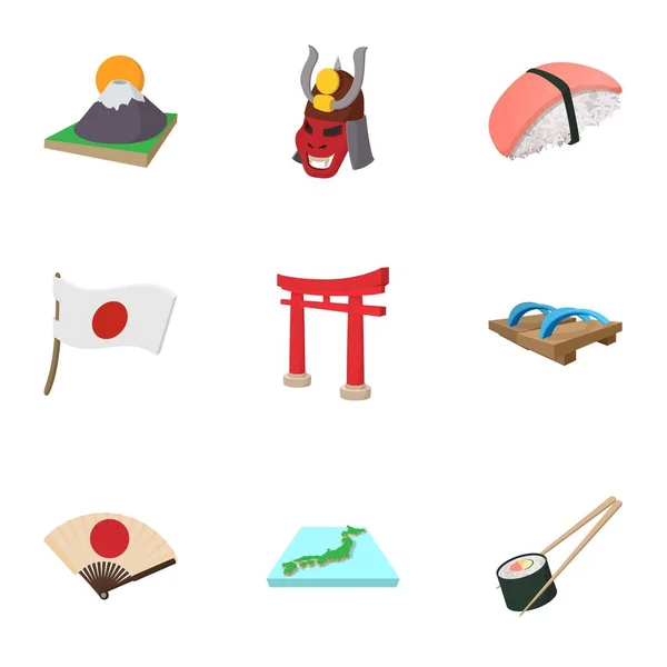 Toerisme in Japan iconen set, cartoon stijl — Stockvector