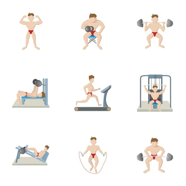 Conjunto de iconos de gimnasio, estilo de dibujos animados — Vector de stock