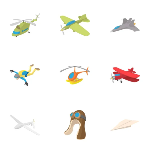 Letecké dopravy ikony set, kreslený styl — Stockový vektor