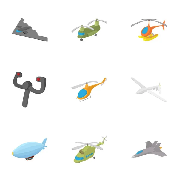 Conjunto de iconos de aviones, estilo de dibujos animados — Vector de stock