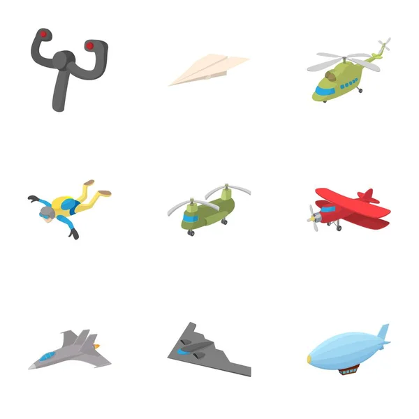 Conjunto de iconos de máquina voladora, estilo de dibujos animados — Vector de stock