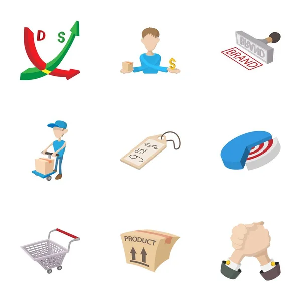 Conjunto de iconos de tienda de marketing, estilo de dibujos animados — Vector de stock