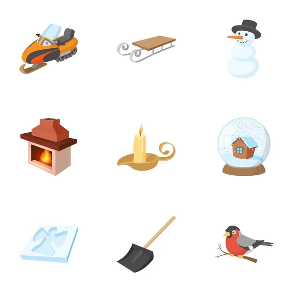 Conjunto de iconos de invierno de temporada, estilo dibujos animados — Archivo Imágenes Vectoriales