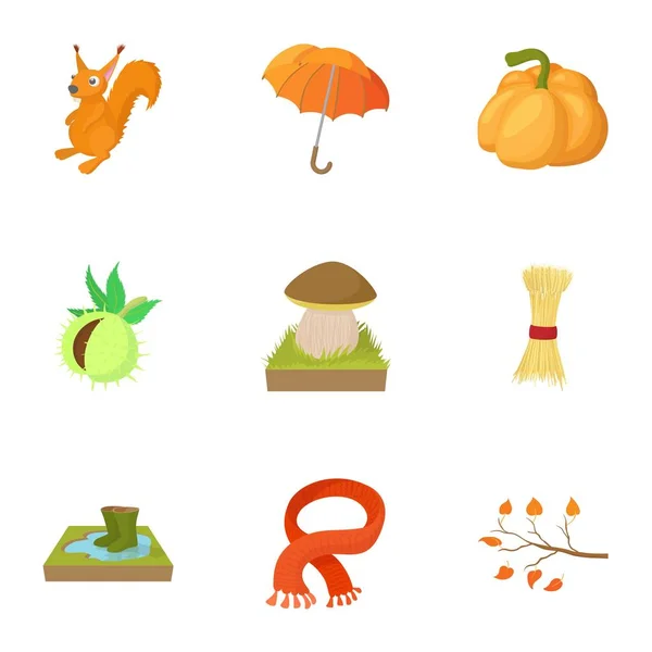 Conjunto de iconos de otoño, estilo de dibujos animados — Archivo Imágenes Vectoriales