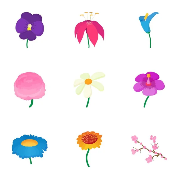 Soorten bloemen iconen set, cartoon stijl — Stockvector