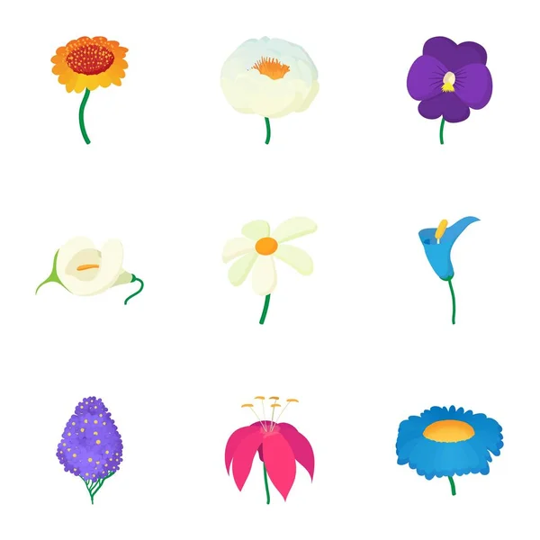 Different flowers icons set, cartoon style — Stock Vector