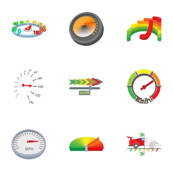 Snelheidsmeter voor pictogrammen transportset, cartoon stijl — Stockvector