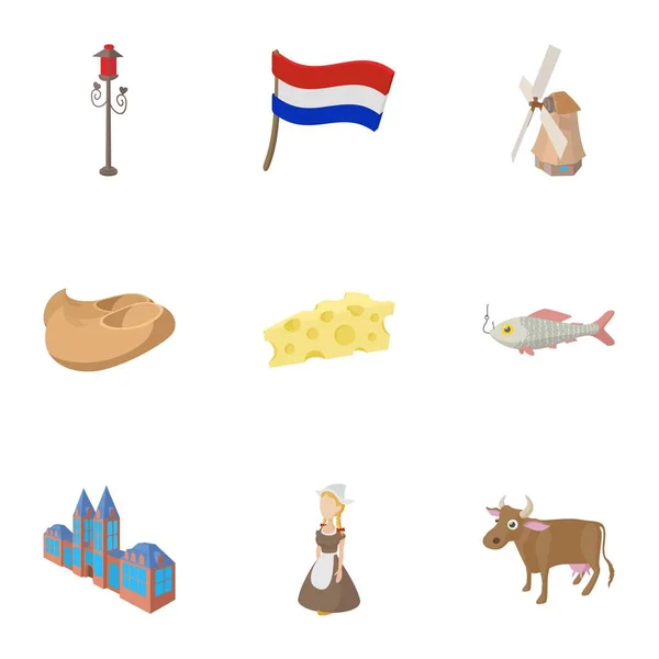 País Holanda ícones conjunto, estilo dos desenhos animados —  Vetores de Stock