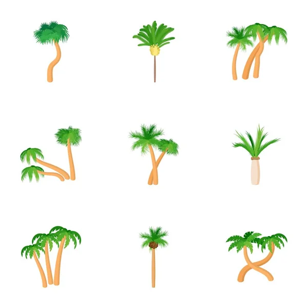 Ensemble d'icônes de palmier, style dessin animé — Image vectorielle