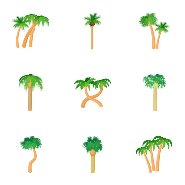 Ensemble d'icônes de palmiers verts, style dessin animé — Image vectorielle