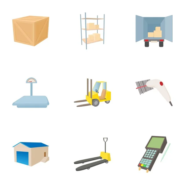 Cargo packing icons set, cartoon style — Stock Vector