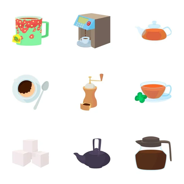 Conjunto de iconos de té, estilo de dibujos animados — Vector de stock