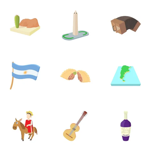 Conjunto de iconos de vacaciones en Argentina, estilo de dibujos animados — Vector de stock