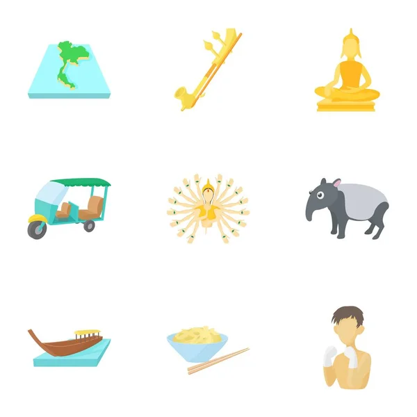 Thailand iconen set, cartoon stijl — Stockvector