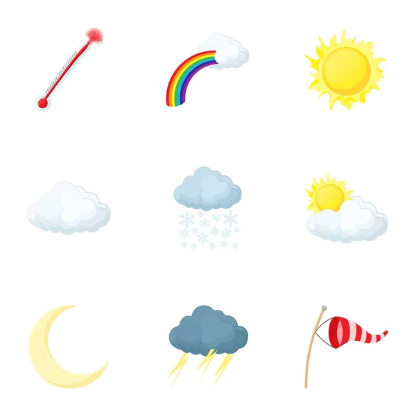 Weer iconen set, cartoon stijl — Stockvector