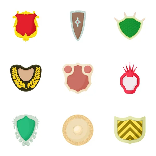 Conjunto de iconos de escudo de combate, estilo de dibujos animados — Vector de stock