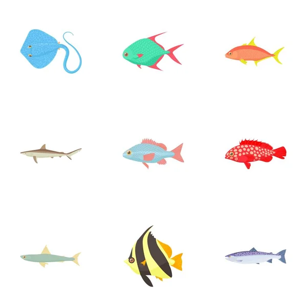 Тропические рыбные иконы, мультяшный стиль — стоковый вектор
