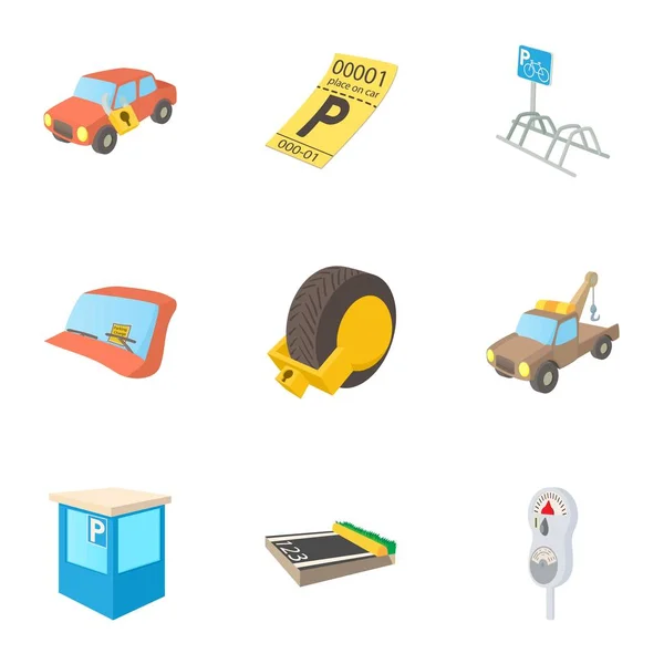 Parking station iconen set, cartoon stijl — Stockvector