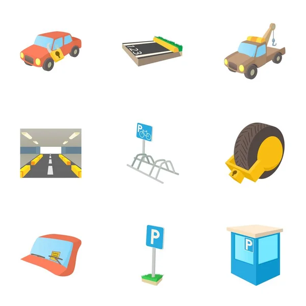 Conjunto de iconos de transporte de estacionamiento, estilo dibujos animados — Archivo Imágenes Vectoriales