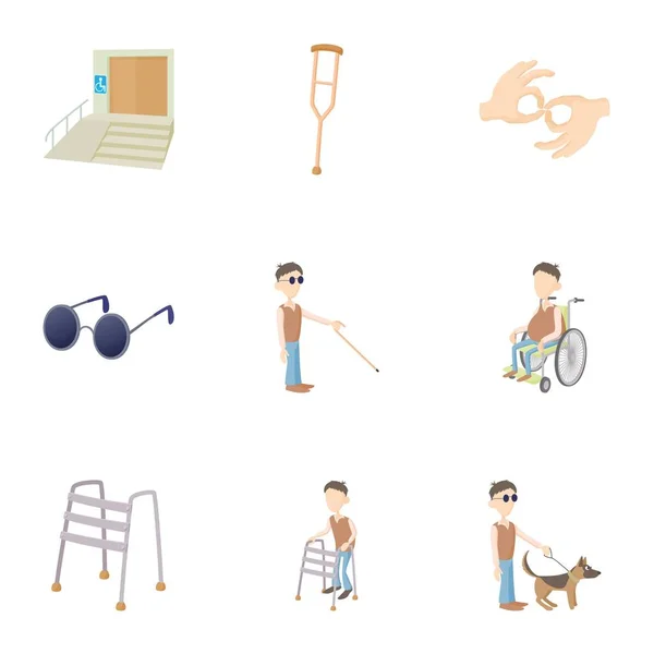 Conjunto de iconos para discapacitados, estilo de dibujos animados — Vector de stock