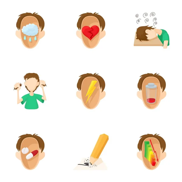 Emociones tipos iconos conjunto, estilo de dibujos animados — Archivo Imágenes Vectoriales