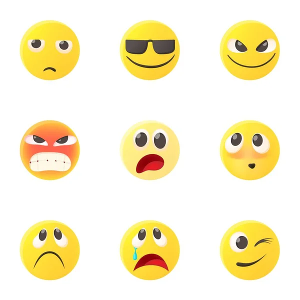 Set ikon Emoticon, gaya kartun - Stok Vektor